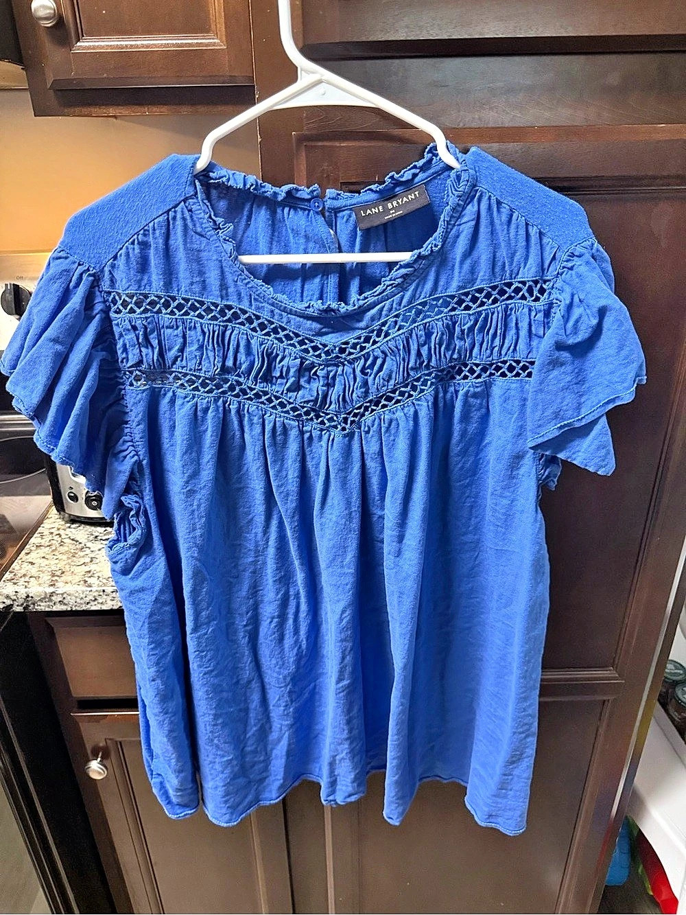 Lane Bryant Flutter-Sleeve Crochet-Yoke Top Blue Size 18/20